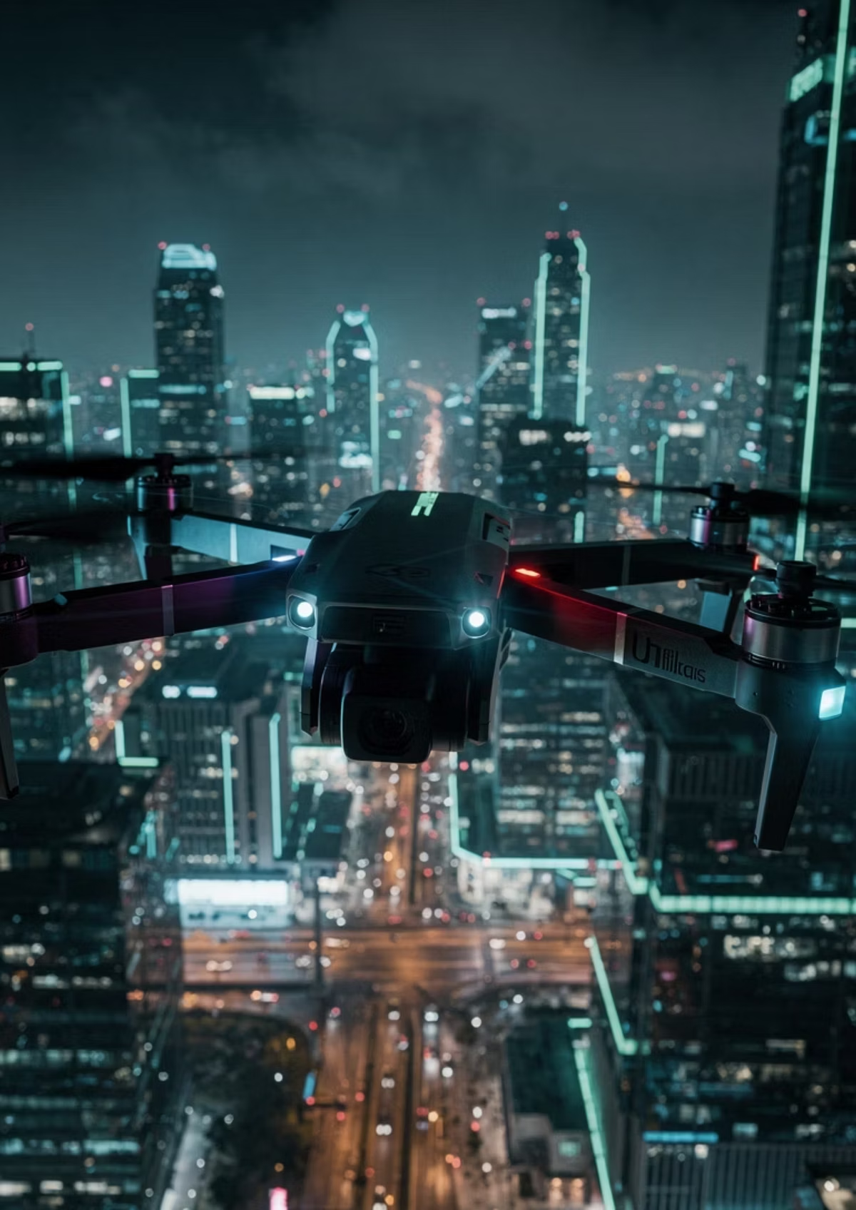 夜间城市低空无人机场景